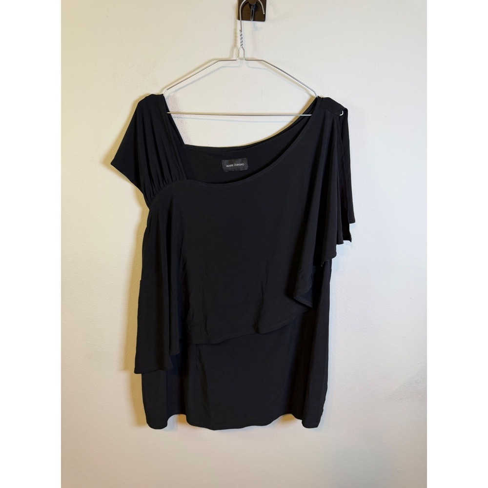 Mark Zunino Womens Asymmetrical Draped Top Black 2X